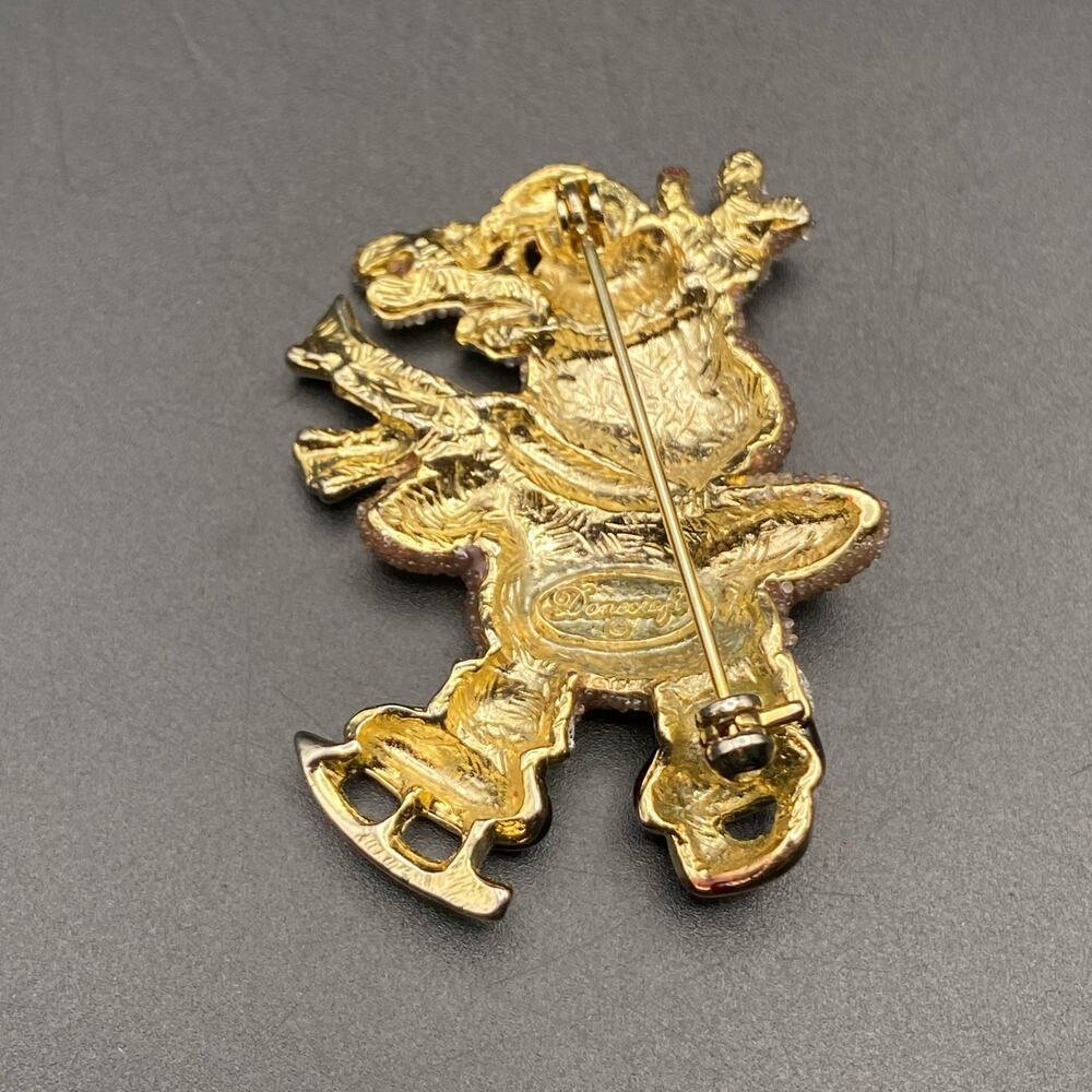 Vintage DANECRAFT Sparkly Christmas Ice Skating Reindeer Brooch Pin Signed - Picture 3 of 9